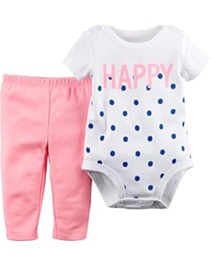 Carter Infant Girl 2 Piece White Happy Creeper Bodysuit Pink Leggings Outfit
