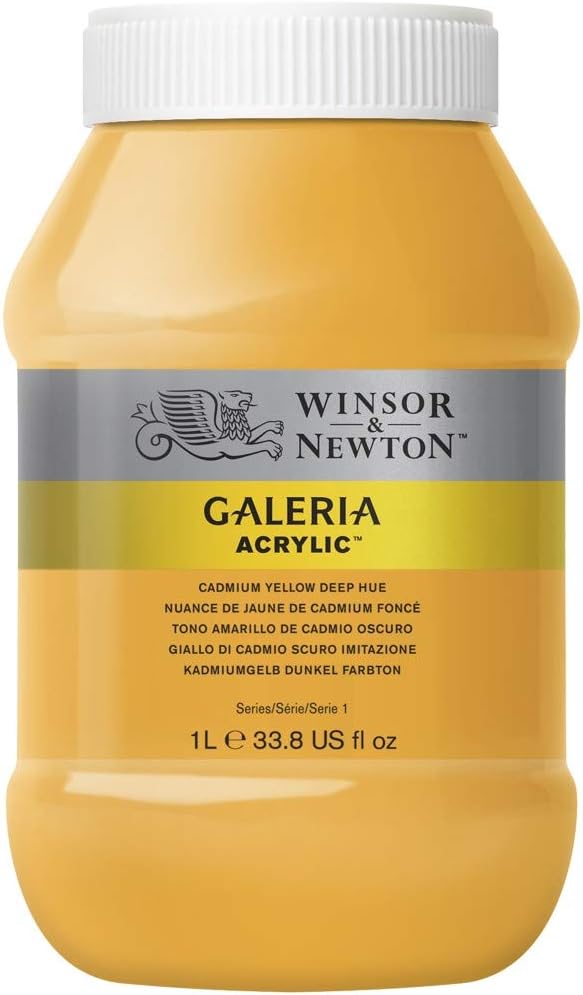 Winsor & Newton 2154115 Galeria Acrylic Paint, High Pigmentation, Non-fading, Butter Consistency, 1000 ml Pot - Cadmium Yellow Dark