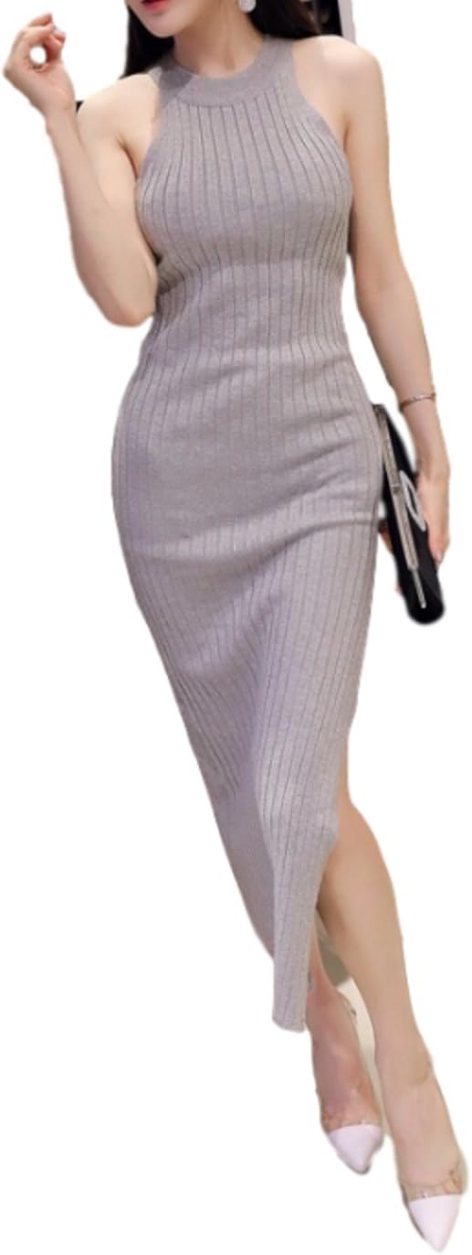 Amazon Co Jp ハベリィ ノースリーブ ロング タイト ワンピース スリット レディース グレー 服 ファッション小物