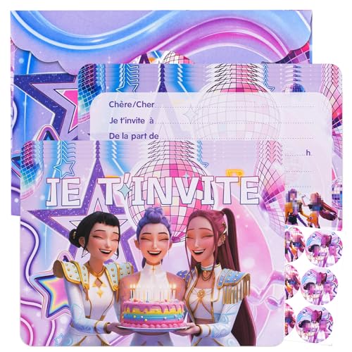 Holyhcx 12 x birthday invitation cards for boys and girls, with 12 x envelopes and 12 x stickers, party invitations for children