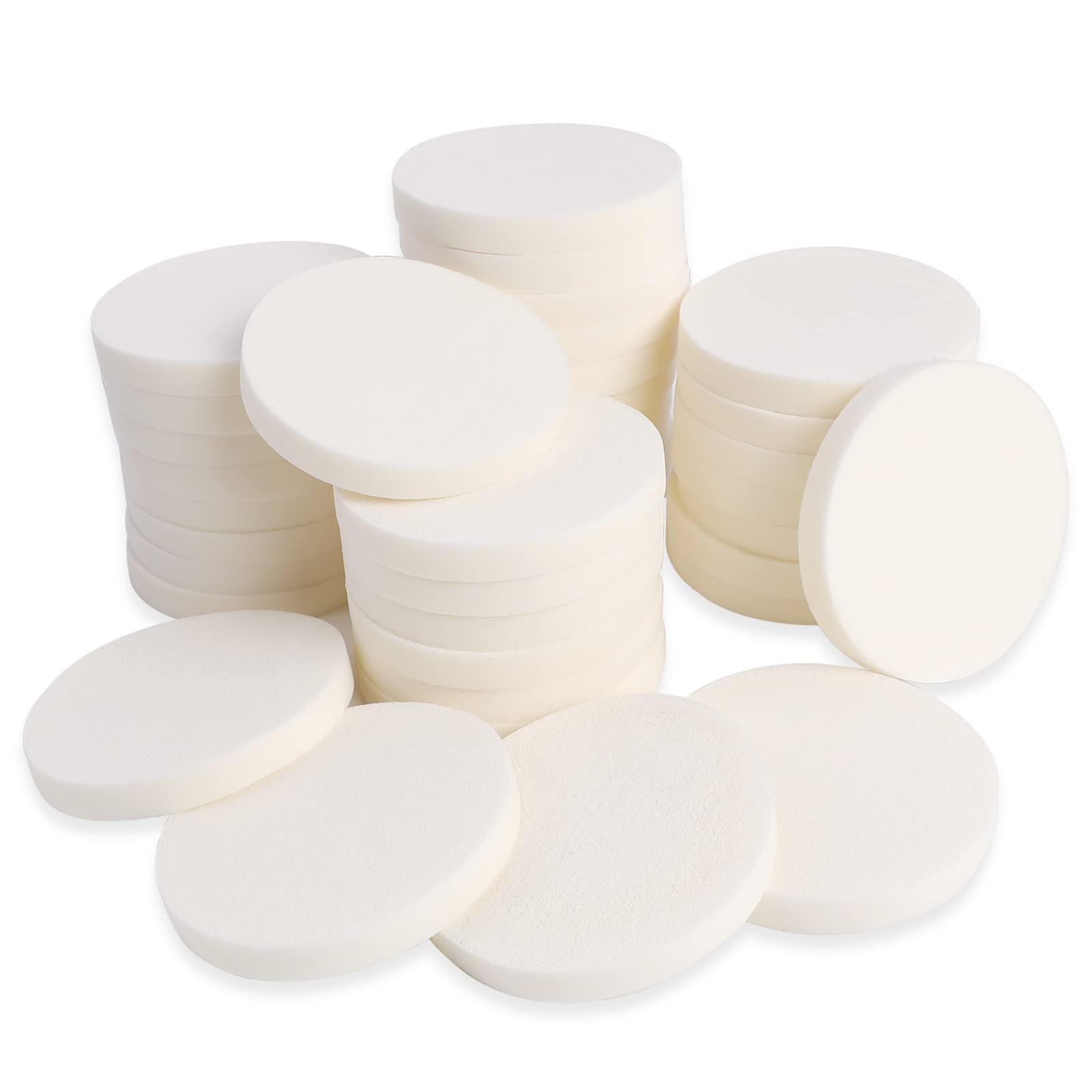 Photo 1 of 50 Pieces White Round Makeup Sponge Facial Powder Puff Cosmetic Sponge Round Foam Pad Beauty Makeup Eye Face Foundation Powder Blender for All Skin Types, Wet and Dry Dual Use
