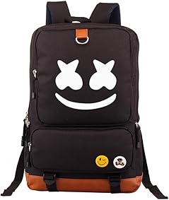 WYCY Mochila para Estudiantes Marshmello Mochila Escolar Unisex Mochila Escolar Mochila de Tendencia de Ocio Mochila para niños y niñas Escolares (Negro) 