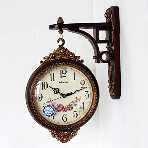 SSBY Tuba mute creative clocks hanging double sided wall clock the living room vintage retro clock two resin clock clock,C