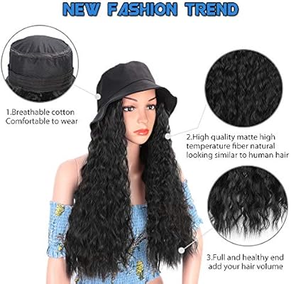 Bucket Hat With Long Wavy Hair Synthetic Curly Hair Hats With Long