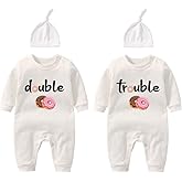 YSCULBUTOL Baby Twins Bodysuits Funny Double Trouble Cute Girl Romper Twin Jumpsuits Hat Set
