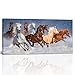 Large Modern Wall Painting White and Brown Running Horses in The Snow Wild Animals Prints on Canvas Framed Animal Painting for Living Room Ready to Hang 24