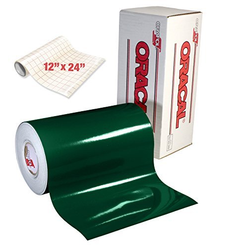 ORACAL 651 Gloss Dark Green Adhesive Craft Vinyl for Cameo, Cricut & Silhouette Including Roll of Clear Transfer Paper (6ft x 12
