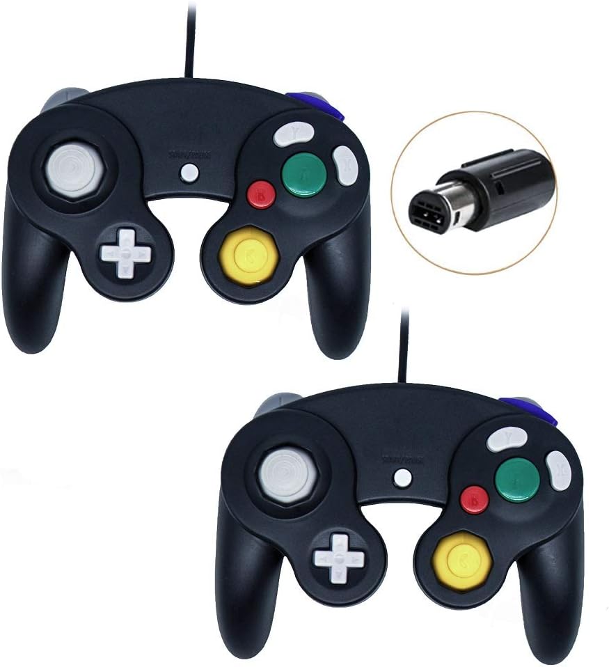 Poulep 2 Packs Classic Wired Gamepad Controllers for Wii Game Cube Gamecube Console (Black and Green): Electronics