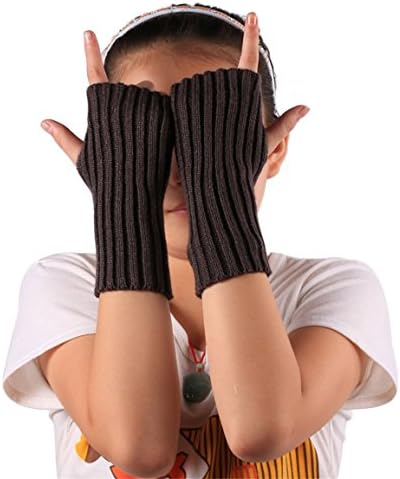 Arm Fingerless Gloves HN Women Lady Girl Knitted Soft gloves Knitting Thumb Hole Gloves Mittens Winter Hand Warmer (Coffee)