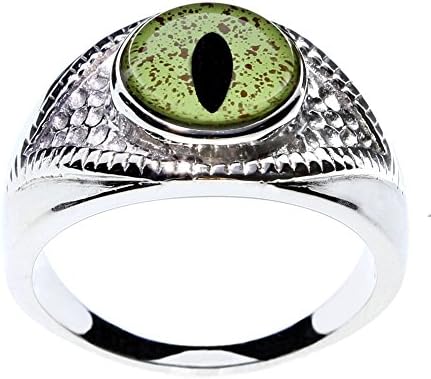 Steel Dragon Jewelers Exotic Glass Eye Ring Designed for Men or Women - Choose from 21 Dramatic Animal or Fantasy Eyes in a Unique Eye-Shaped Stainless Steel Setting