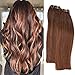 Remy Human Hair Clip in Extensions, Chocolate Brown Mixed Auburn Hair Extensions Clip in Real Human Hair,15 Inch 70G 7 Pcs Double Weft Hair Extensions Real Human Hair for Women