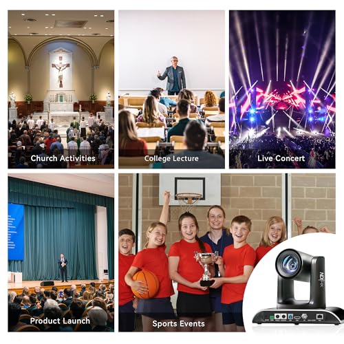 Tenveo PTZ Camera with Auto Tracking AI NDI/SDI/HDMI/USB3.0/RJ45 PoE Optical Zoom 12X 1080P 60FPS IP Live Streaming Camera for Big Church Events and Live Streaming