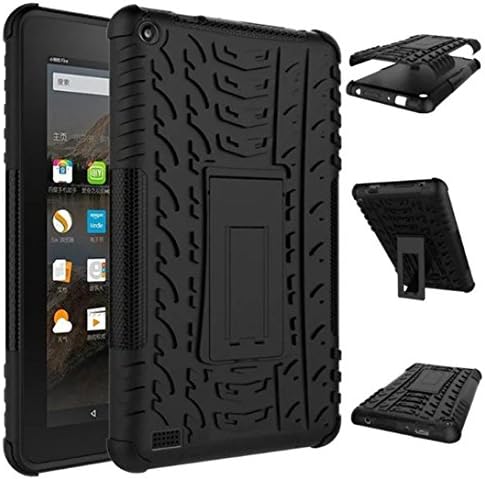 Protective Shell For Kindle Fire HD7 2015, Romance8 Rubber Shockproof Hybrid Hard Case Cover Stand Holder (Black)