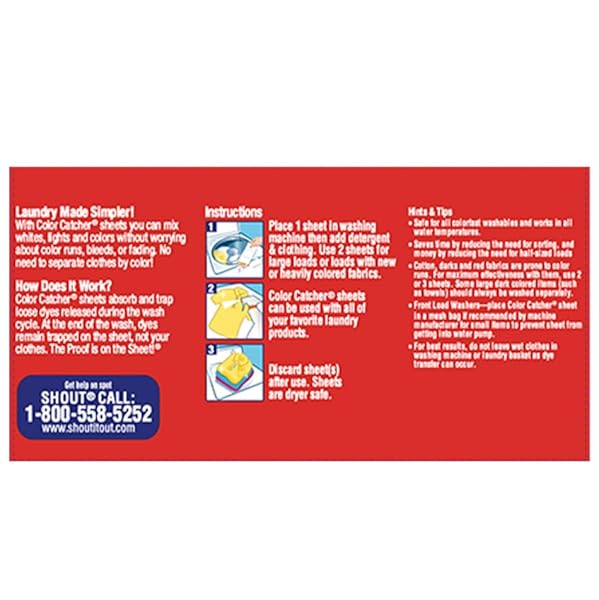 SHOUT COLOR CATCHER SHEETS FOR LAUNDRY, ALLOW MIXED WASHES, PREVENT COLOR RUNS AND MAINTAIN ORIGINAL CLOTHING, 24 COUNT (PACK OF 1)