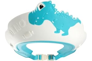 THCBME Baby Shower Cap Shield, Shower Cap for Kids, Visor Hat for Eye and Ear Protection for 0-9 Years Old Children,Cute Dinosaur/Crocodile/Hippo shape Makes the Baby Bath More Fun (Dinosaur, Blue)