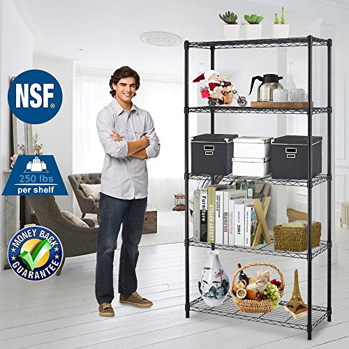 Wire Shelving Unit, NSF 5-Tier Shelf Utility Steel Commercial Grade Storage Shelves 24"L x 14"W x 60"H Heavy Duty Metal Shelves Organizer Wire Rack w/ Leveling Feet for Kitchen Office Garage, Black - Thumbnail 7