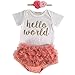 Newborn Infant Baby Girls Hello World Clothing 3pcs Romper Clothes+Gauze pants+Flower Headband (70/0-6Month)