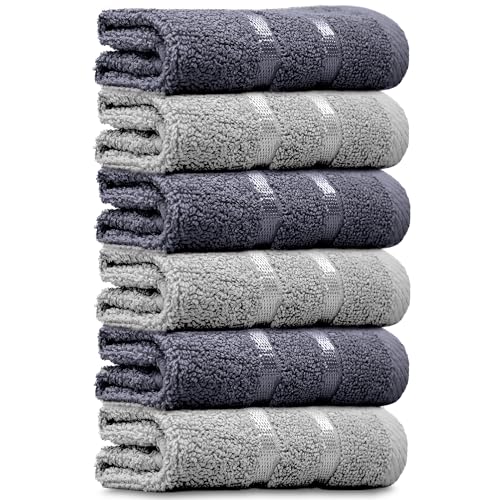Towelogy® Luxury Egyptian Cotton Face Cloth Flannel Fingertip Towels Set 500 GSM Supersoft and Highly Absorbent Washcloths 30x30 cm (Pack 10, Grey/Silver)