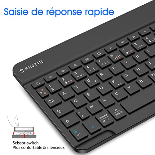 FINTIE Wireless Bluetooth Keyboard 10 Inches [French AZERTY] Lightweight Slim Keyboard for iPad, Android Tablet Samsung Galaxy, Xiaomi/Redmi Pad, Huawei/Honor Pad etc, Black