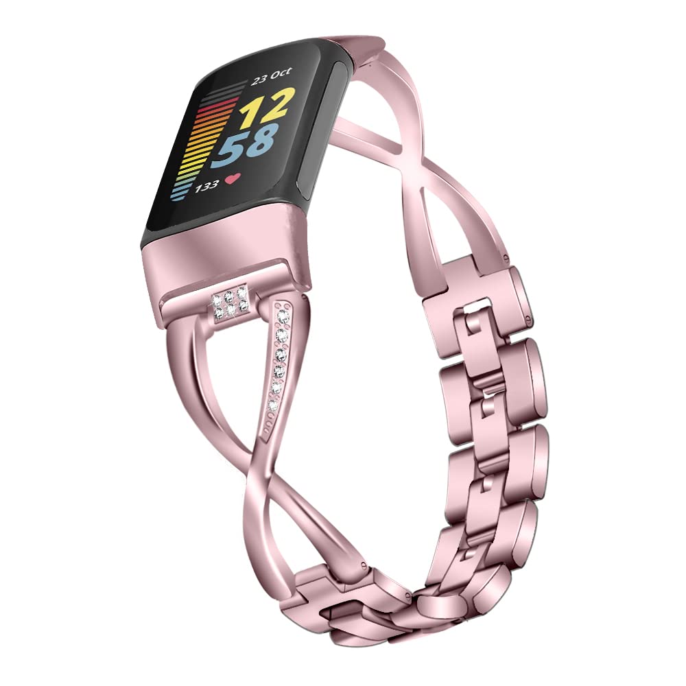 AISPORTS Compatible with Fitbit Charge 6/Charge 5 Strap for Women, Crystal Bling Glitter Diamond Rhinestones Jewelry Metal Adjustable Wristband Bracelet Replacement Strap for Fitbit Charge 6/Charge 5