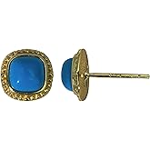 Turquoise Stud Earrings - Small Vintage Square 925 Sterling Silver Gemstone Studs for Women Gift