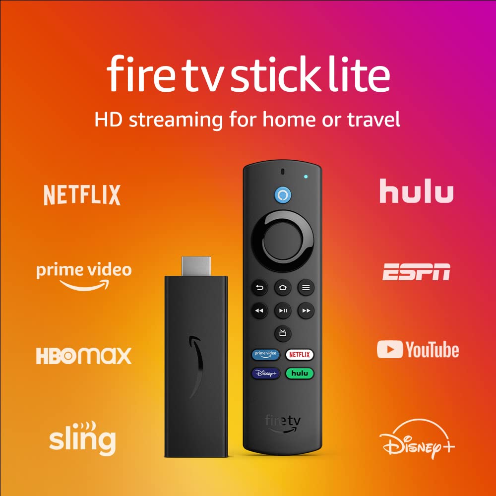 Amazon Fire TV Stick Lite, free and live TV, Alexa Voice Remote Lite, smart home controls, HD streaming