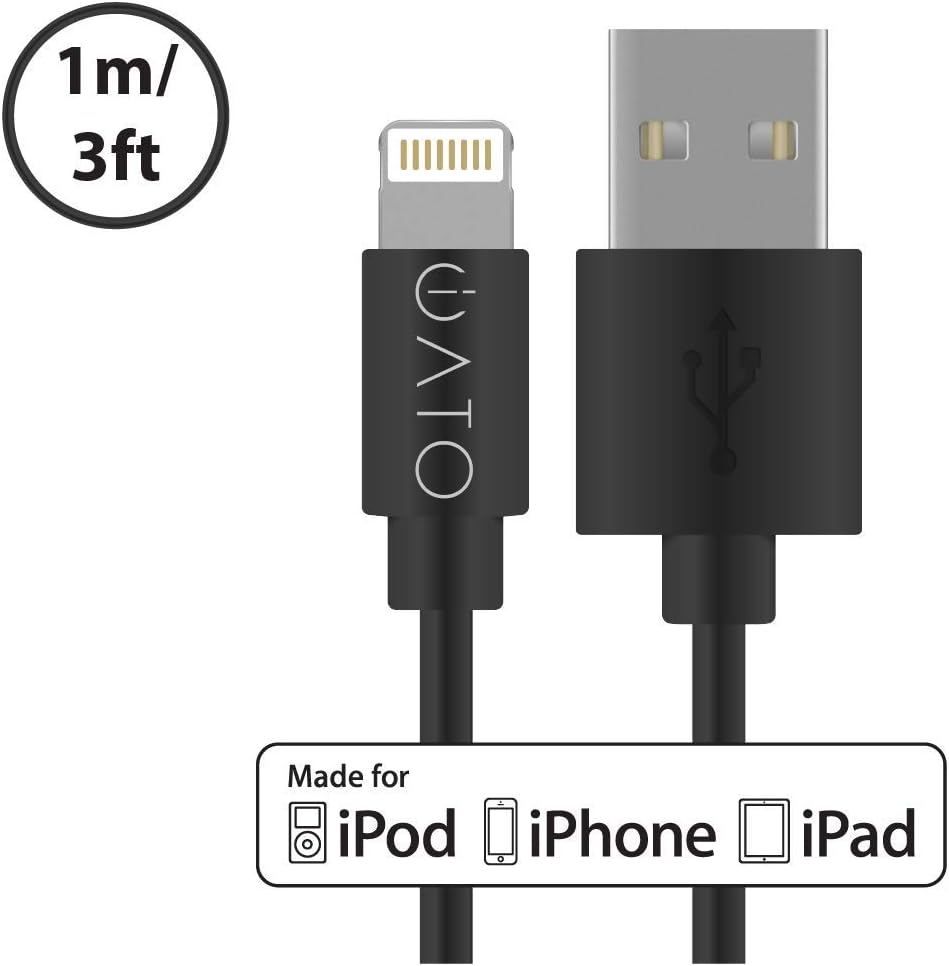 iATO Lightning Cable [Apple MFi Certified] iPhone Charger Cable. Fast Charging Lightning to USB Wire for iPhone 12 Mini Pro Max SE 11 Pro Max XR Xs Max X 10 8 7 6s 6 Plus 5s 5c 5 iPad iPod. 1m. Black