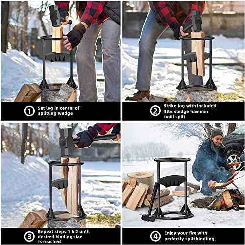 Log Splitter Wood Splitter Kindling Wood Cracker with 4LB Sledge Hammer
