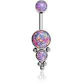 Hypoallergenic G23 Pure Titanium Internally Threaded 10mm Belly Button Rings Petite Navel Ring for Women Body Piercing Jewelry 14G ASTM F136 Round Purple Synthetic Opal White/Blue/Pink CZ Belly Bars