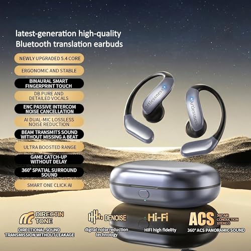 4-in-1 Latest AI Bluetooth Translation Earbuds, Real-time Translator of 164 languages; No subscription required; Powerful Bass & Full-Range Frequency Response, Premium Audio with Innovative Technology