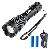 Leyic Ultra Bright CREE XML T6 LED 600 Lumen Tactical Flashlight Water Resistant Camping Torch Adjustable Focus 5 Light Modes for Indoor and Outdoor Sports