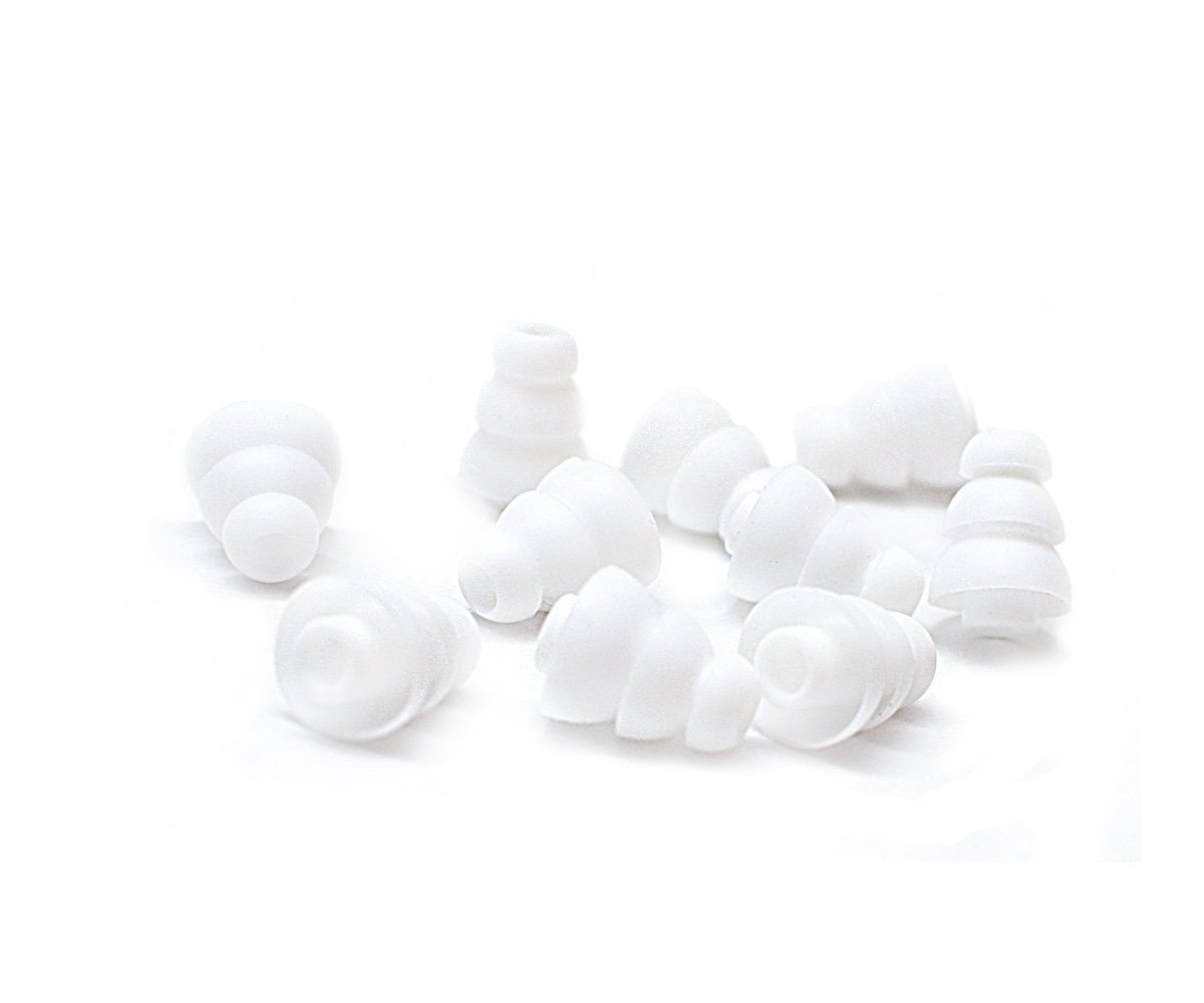 Xcessor Triple Flange Conical Replacement Silicone Earbuds 4 Pairs (Set of 8 Pieces). Compatible With Most In Ear Headphone Brands. Size: SMALL. White