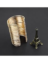 QTMY - Brazalete de aleación de metal dorado con alambre de hilo fino, abierto, ancho