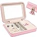 LE PAPILLION JEWELRY Jewelry Box Faux Leather Travel Jewelry Box Organizer | Elegant Outlook Display Storage Case with Large Mirror | Jewelry Box Gift for Women, Great Gift Idea(Pink)