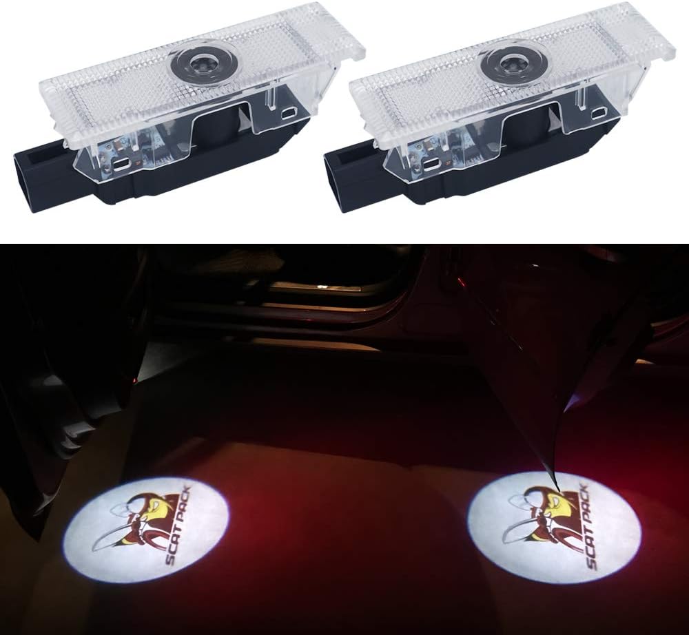 Homose Car Logo Door Ghost Badge Shadow Light LED Projector Welcome Courtesy Light For Dodge Challenger Scat Pack RT SRT SXT GT SE Logo(Dodge Challenger NO1)