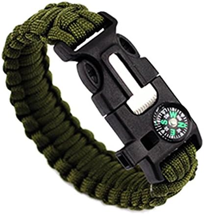 Ultimate Paracord, Paracord Bracelet Kit Outdoor Survival Bracelet Camping Hiking Gear with Compass, Fire Starter, Whistle And Emergency Knife (Army Green)