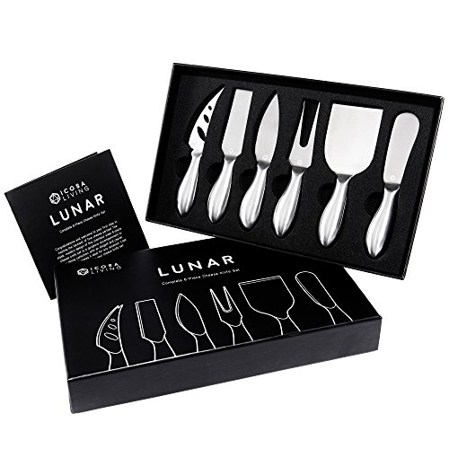 UPC 762988383772, LUNAR Premium 6-Piece Cheese Knife Set - Complete Stainless Steel Cheese Knives Collection