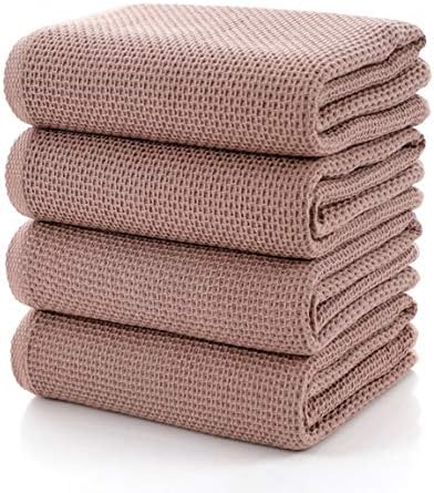 CC CAIHONG Towels Waffle Weave Drying Cotton Large Lightweight Thin Knit Bath Towel Set - (4 Pack 27 inch x 55 inch) - Brown