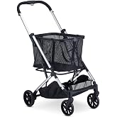 Joovy Boot Shopping Cart Featuring 70 lbs Total Weight Capacity, Stylish Removable Tote, Swivel Tires for Easy Steering, One-Handed Compact Fold, and One-Step Parking Brake (Silver Frame)
