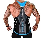 ICOOLTECH Men's Fitness Gym Muscle Cut Stringer Bodybuilding Workout Sleeveless Tank Top Shirts (US - X-Large, Black Blue)