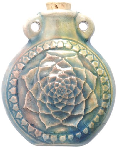 Peruvian Hand Crafted Ceramic Raku Glazed Lotus Bottle Pendant, 49mm