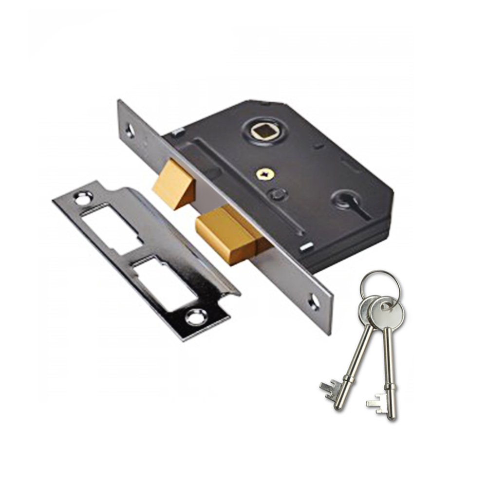 Yale Essentials 2.5 Inch/64 mm 3 Lever Sashlock Easy Fitting Template and Instructions, Mortice Locks for Internal Doors Provides Door Latching in Addition to Lock and Key Door Security, Chrome