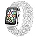 Fohuas Compatible for Apple Watch Bracelet 38mm 40mm 42mm 44mm iWtach Series 4 Series 3 Series 2 Series 1, Crystal Beads Metal Chain Elastic Stretch Apple Watch Band Strap for Women Girl, White