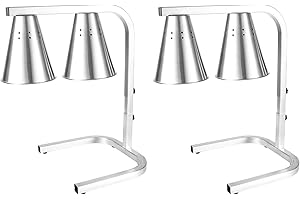 Restlrious Food Heat Lamp Freestanding Commercial Portable Food Warmer, Stainless Steel 120V Electric Food Heat Lamp with 2 Bulbs for Food Service - 250W Each, 2 Packs, Fan-Shaped Lampshade