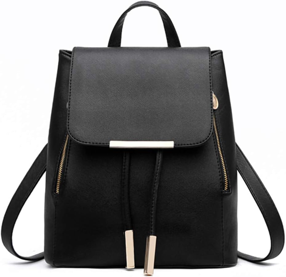 Nice Choice Fashion Shoulder Bag Rucksack PU Leather Women Girls Ladies Backpack Travel bag(Black_Flip)