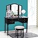 SONGMICS Vanity Set Tri-folding Mirror Make-up Dressing Table Cushioned Stool 5 Drawers Black URDT108B