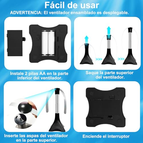PTHTECHUS Repelente Moscas, Ventilador Repelente Moscas Escritorio, matamoscas con Cuchillas holográficas, Elimina Insectos, Mosquitos, para Interiores y Exteriores, Funciona con Pilas, 4 PCS