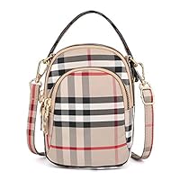 Aigemi Multi Zipper Pocket Plaid Small Crossbody Bag Handbags Cell Phone Purse Wallet for Women (Khaki)