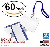 Waterproof Plastic Name Tags ID Card Holder Lanyards for Kids Name Labels School Camp Field Trip Business Event Trade Show Conference Badge Holder Name Tag with Lanyard (60 Pack Royal Blue Horizontal)
