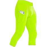 Men's 3/4 Compression Pants, Capri Leggings with Pocket, Athletic Basketball Tights, Sport Running Dry Fit Gym Base Layer